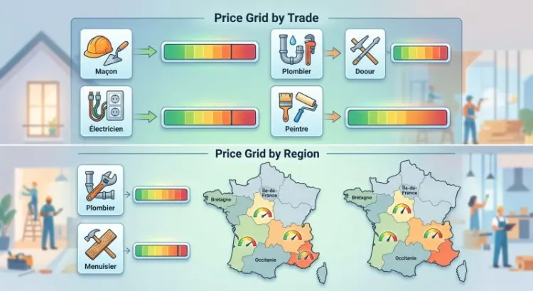 Combien coûte un artisan en France : grille de prix moyens par métier et par région