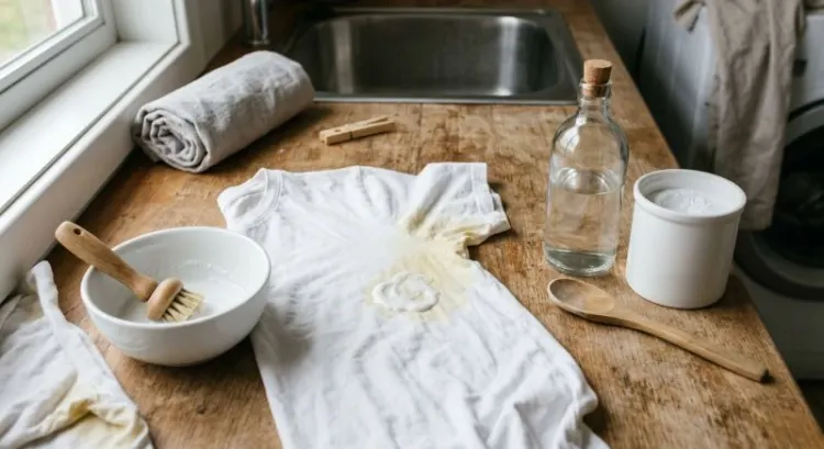 Enlever les taches jaunes de déodorant : vinaigre et bicarbonate